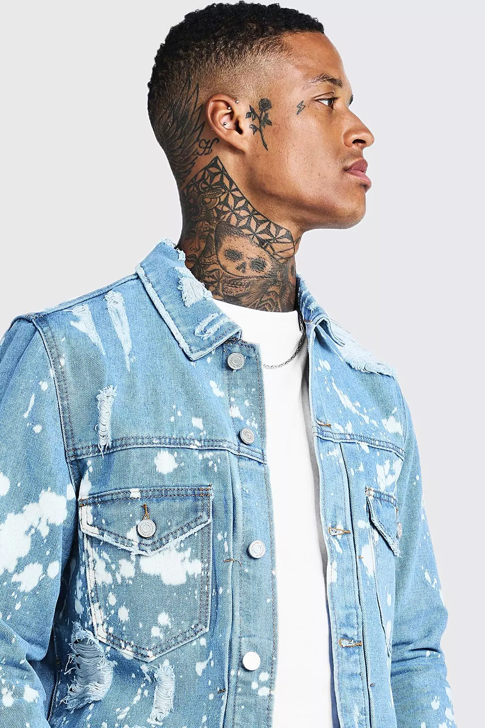 Ripped Denim Jacket With Bleach Effect | boohooMAN USA